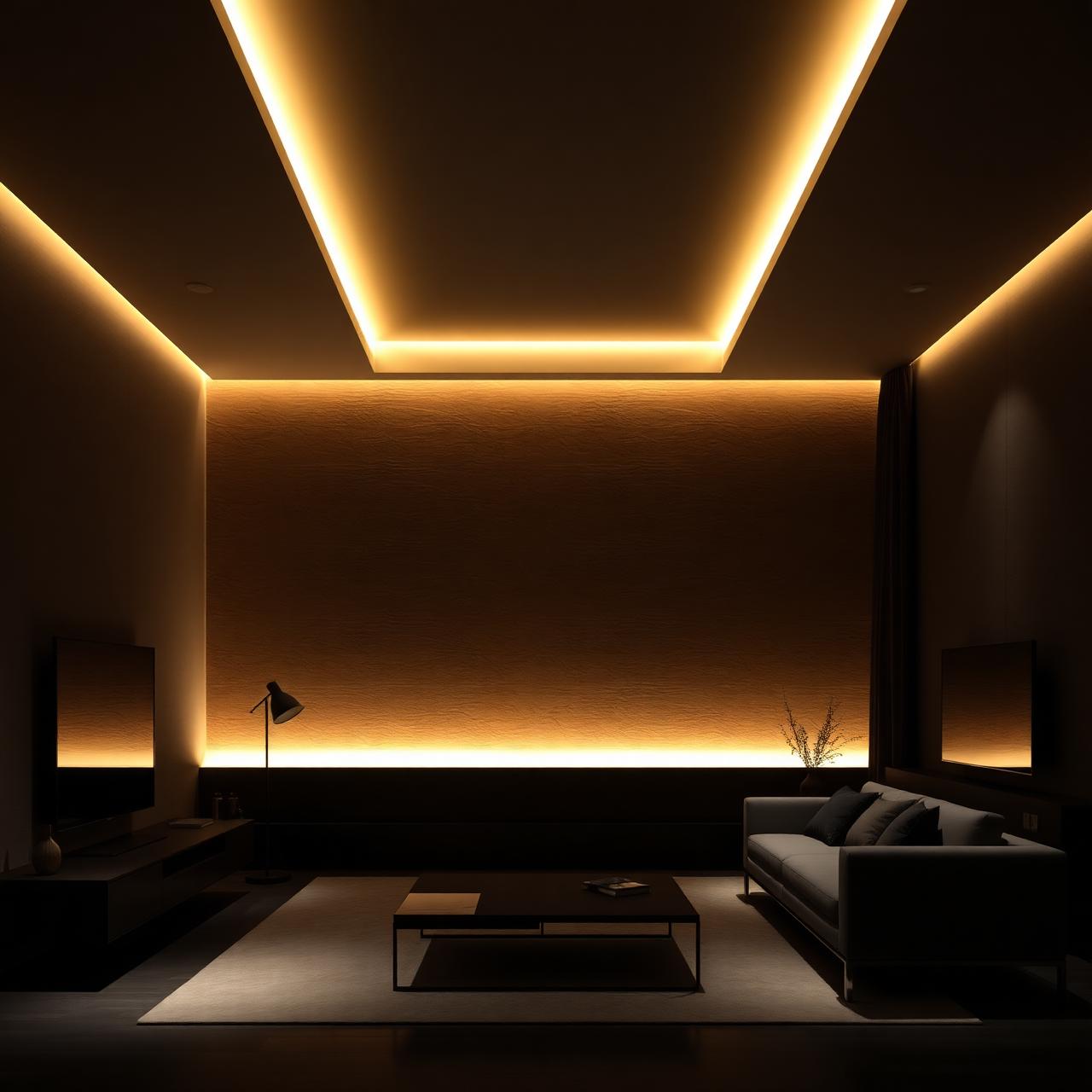 Recessed architectural lighting in a premium living room